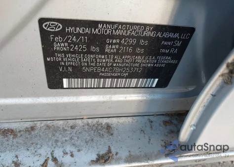 2011 Hyundai Sonata Gls from USA, damaged, VIN 5NPEB4AC7BH253712